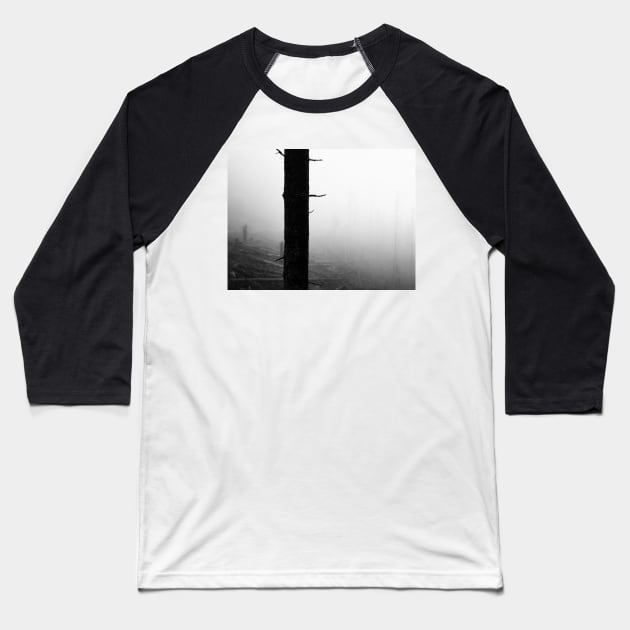 Misty forest black and white Baseball T-Shirt by Kate-P-